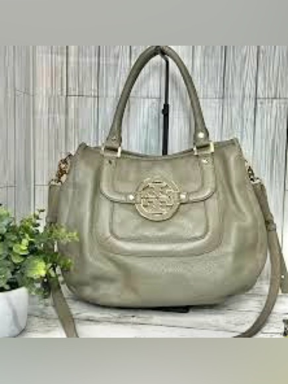Tory Burch sage green Amanda pebbled leather Convertible Satchel crossbody purse